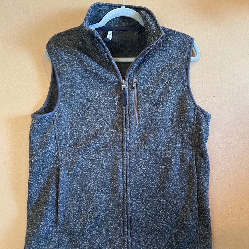 Nautica Mens Fleece Vest Zip‎ Front Heathered Gray Logo Size Small